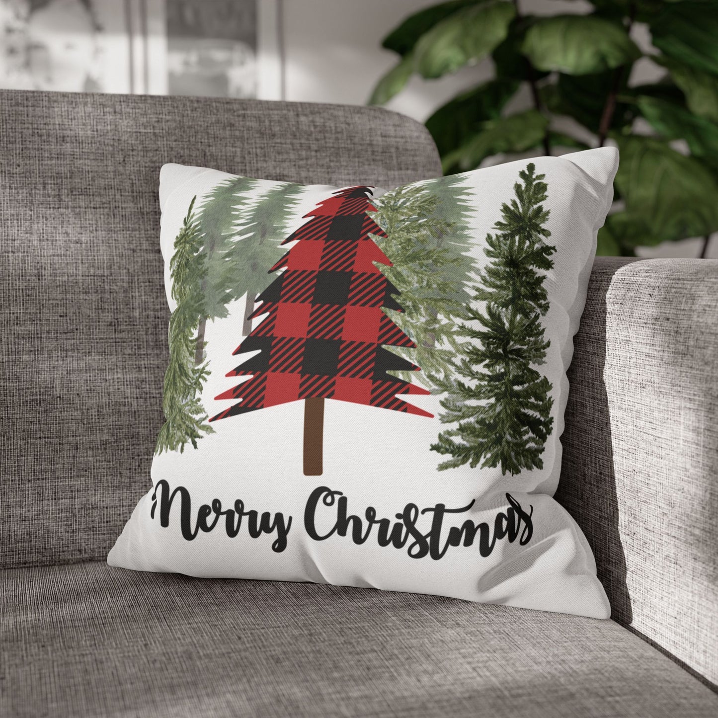 Christmas | "Merry Christmas" Festive Trees Square Pillow Covers (Available in 14", 16", 18", or 20")
