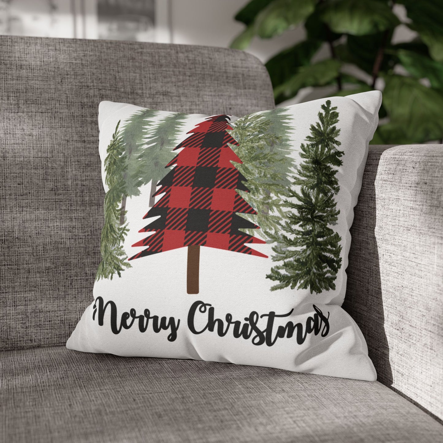 Christmas | "Merry Christmas" Festive Trees Square Pillow Covers (Available in 14", 16", 18", or 20")