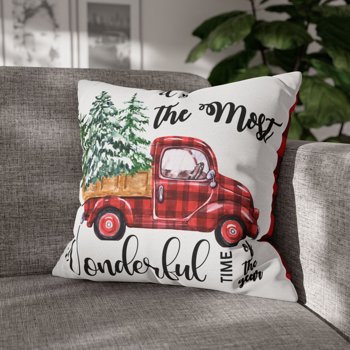 Christmas | "It's The Most Wonderful Time of the Year" Square Pillow Cover (Available in 14", 16", 18", and 20")
