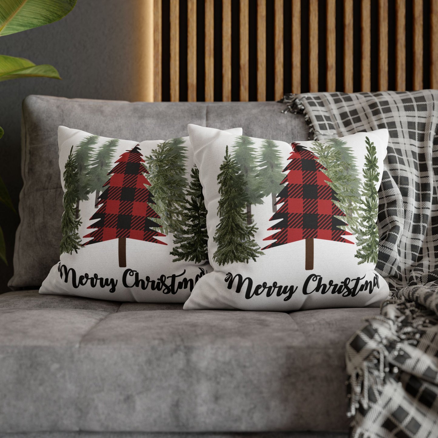 Christmas | "Merry Christmas" Festive Trees Square Pillow Covers (Available in 14", 16", 18", or 20")
