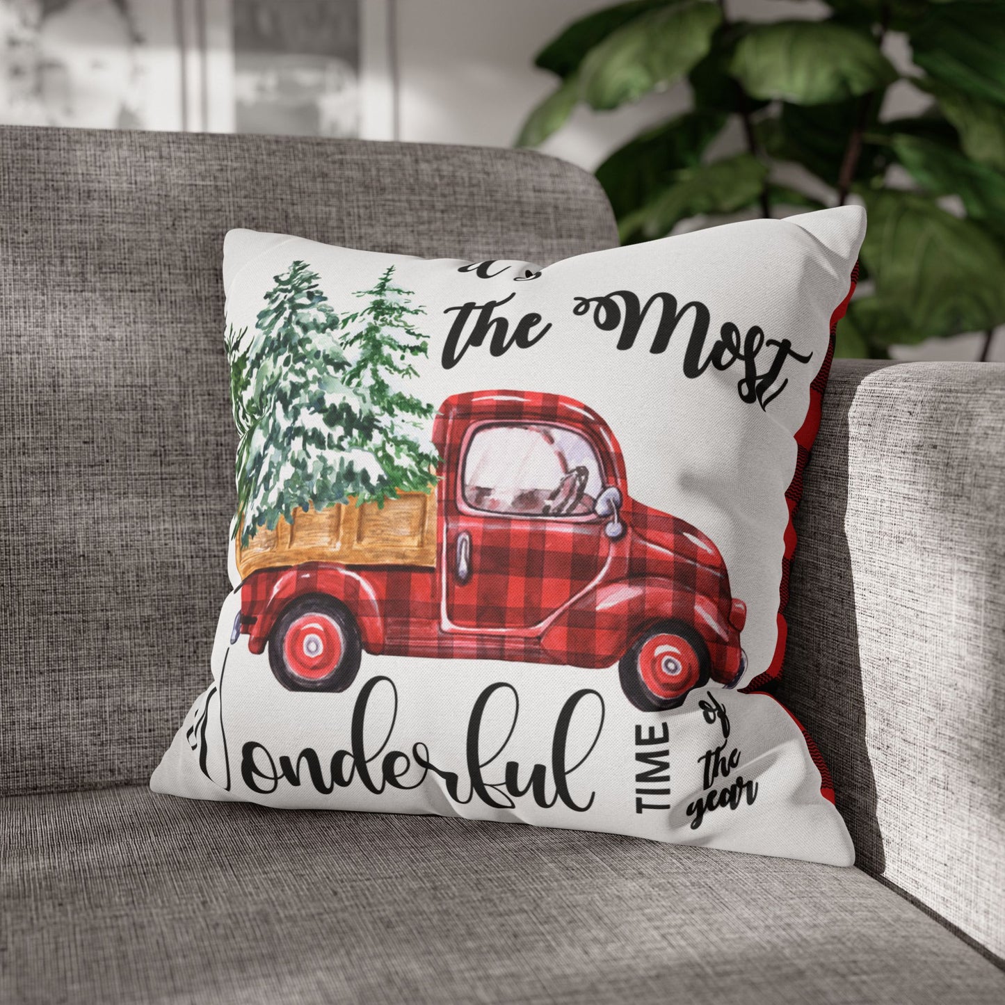 Christmas | "It's The Most Wonderful Time of the Year" Square Pillow Cover (Available in 14", 16", 18", and 20")