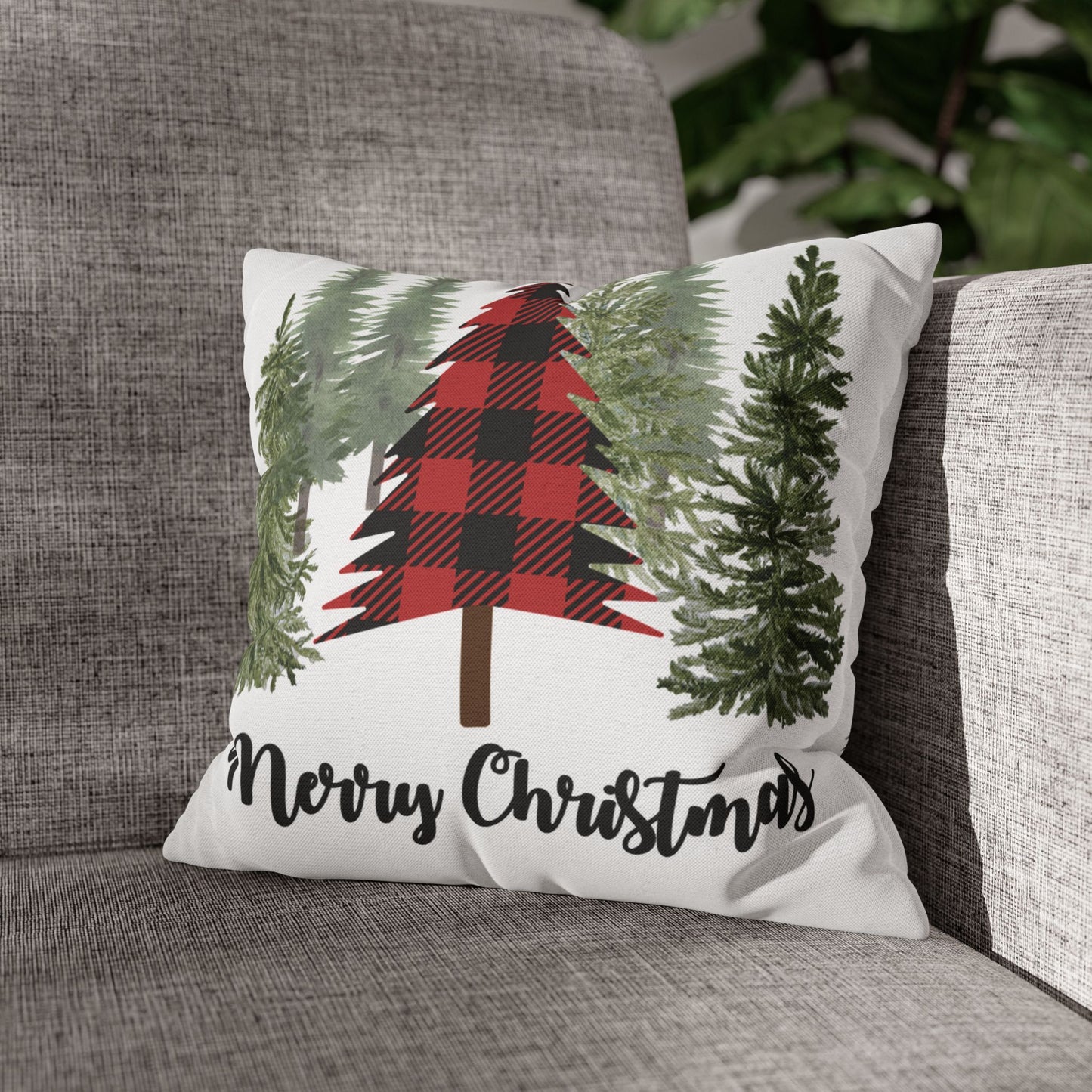 Christmas | "Merry Christmas" Festive Trees Square Pillow Covers (Available in 14", 16", 18", or 20")