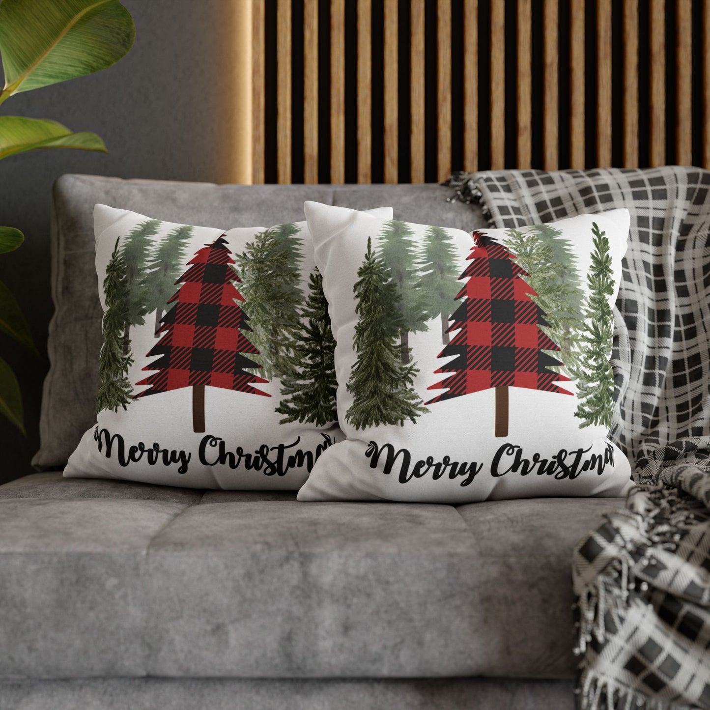 Christmas | "Merry Christmas" Festive Trees Square Pillow Covers (Available in 14", 16", 18", or 20")