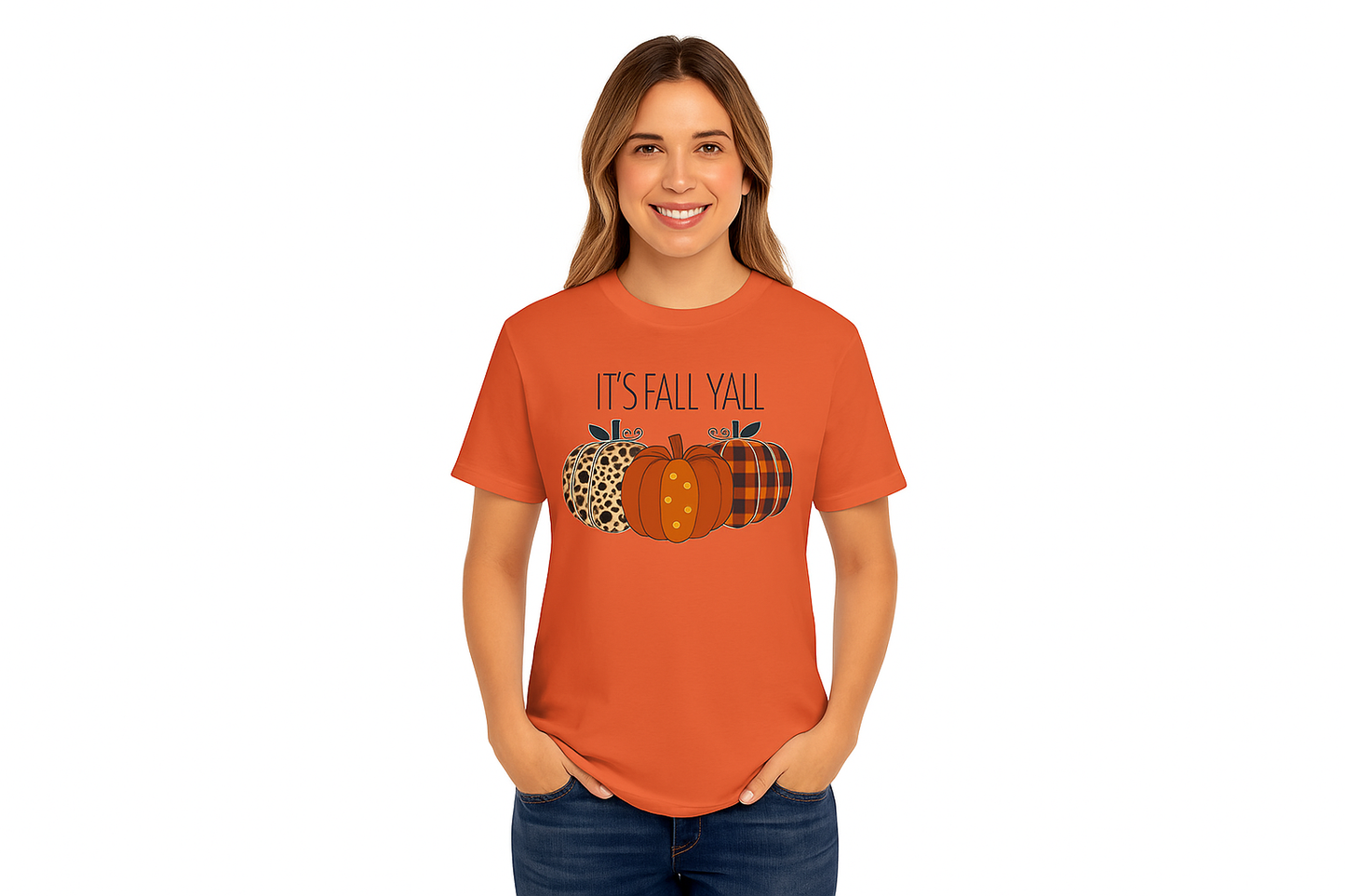 Comfort Colors® "It's Fall Y'all" Pumpkin T-Shirt – Leopard, Polka Dot & Plaid Autumn Tee