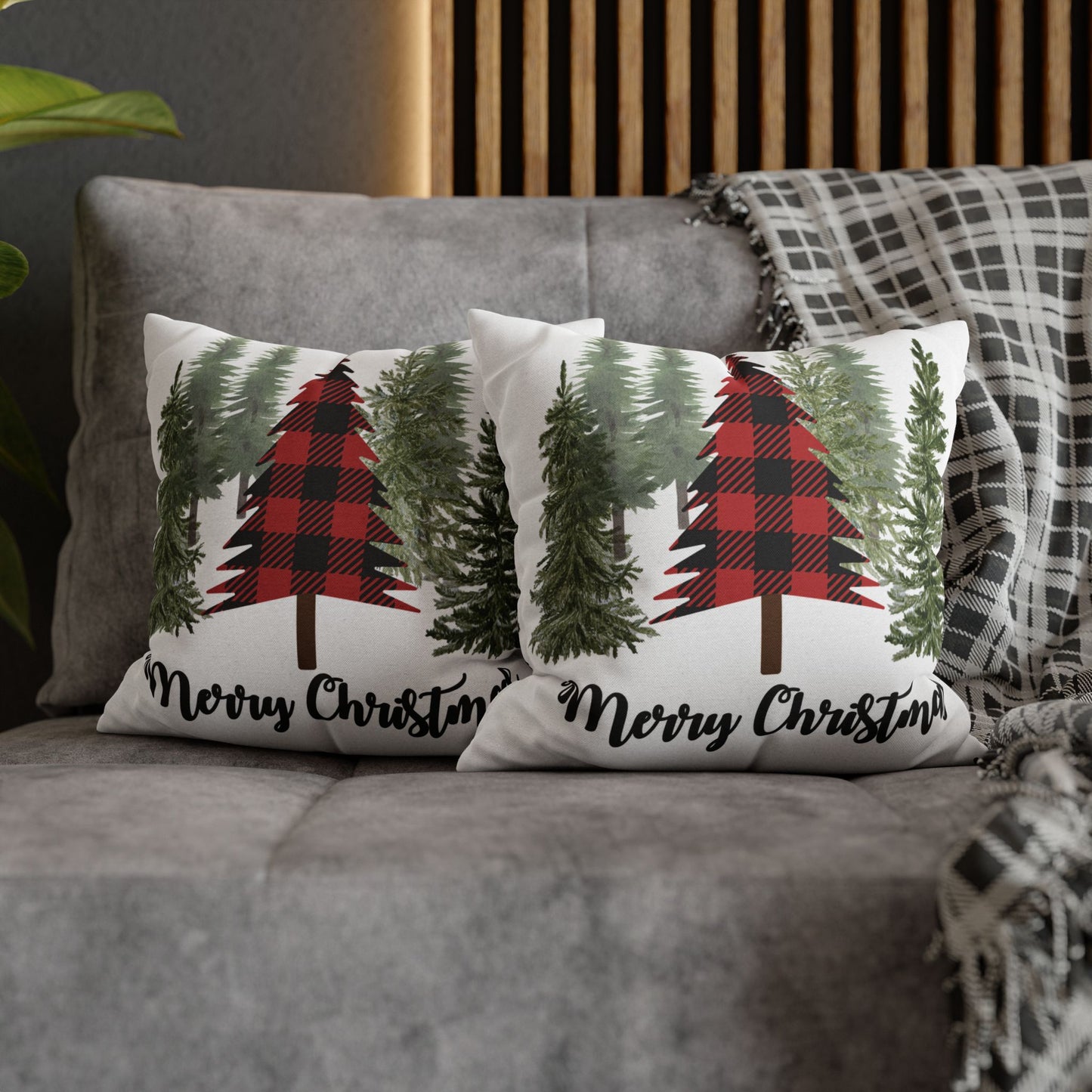 Christmas | "Merry Christmas" Festive Trees Square Pillow Covers (Available in 14", 16", 18", or 20")