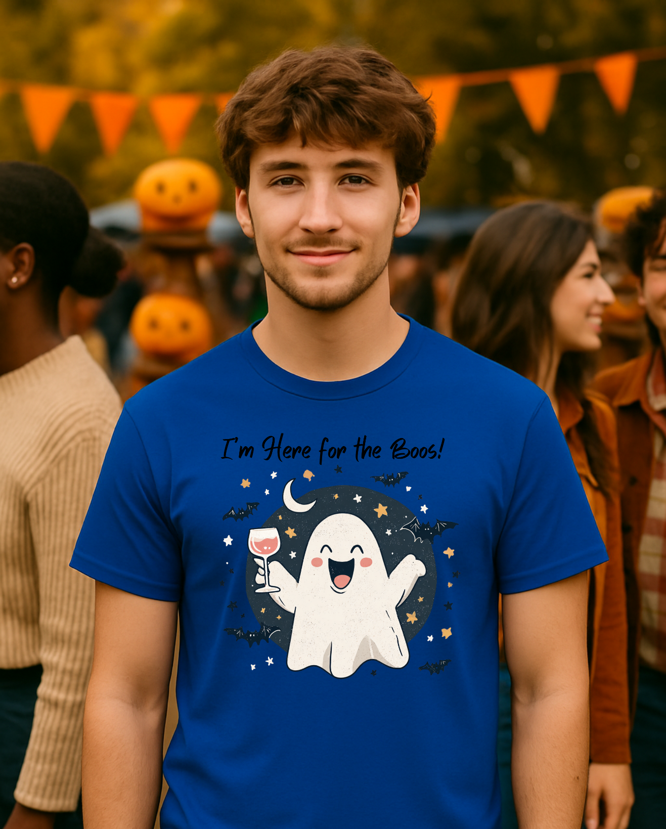"I'm Here for the Boos" Cute Ghost Wine Halloween T-Shirt