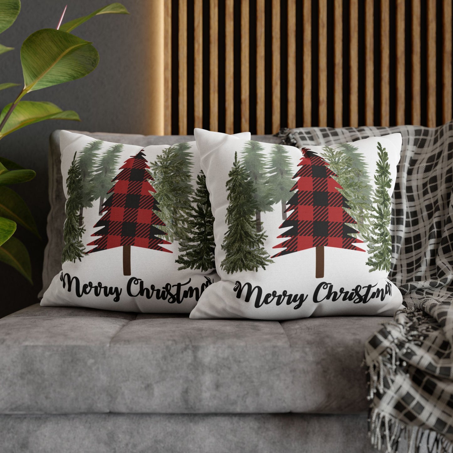 Christmas | "Merry Christmas" Festive Trees Square Pillow Covers (Available in 14", 16", 18", or 20")