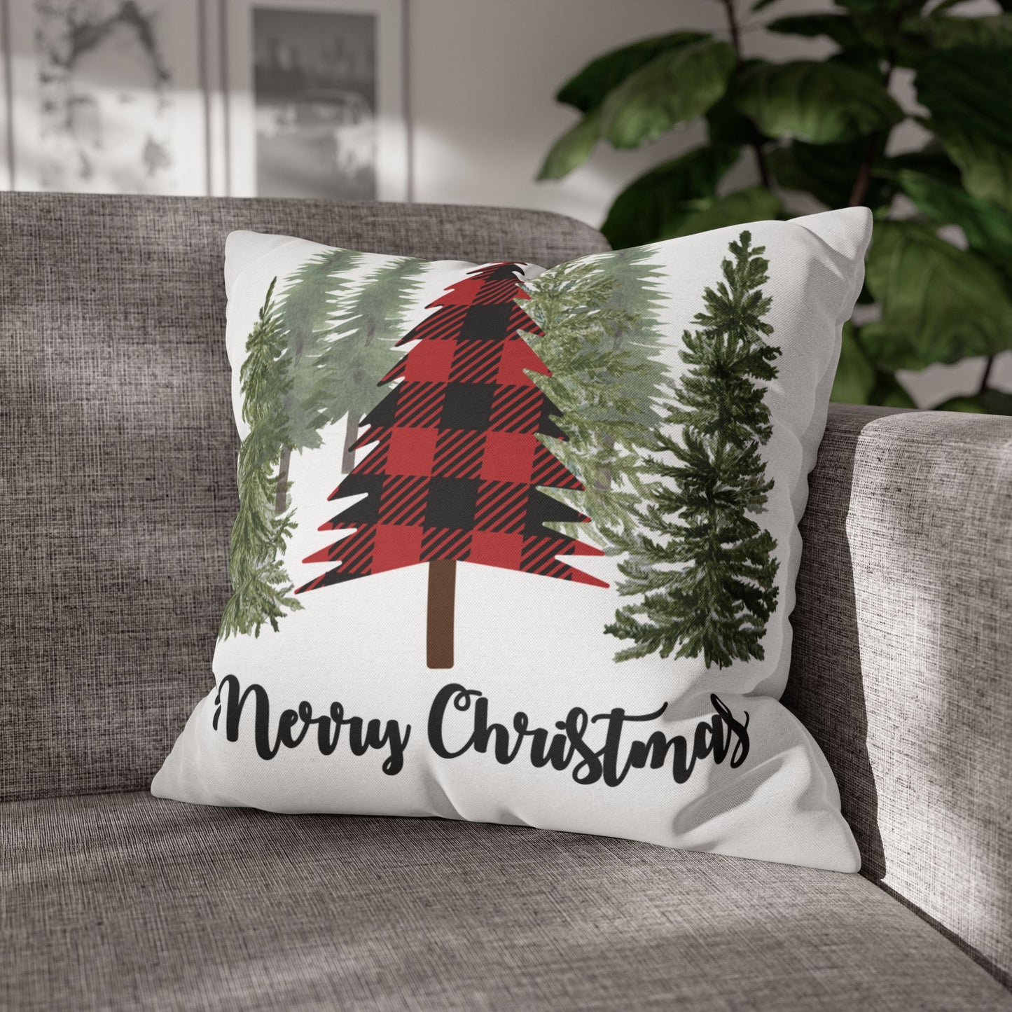 Christmas | "Merry Christmas" Festive Trees Square Pillow Covers (Available in 14", 16", 18", or 20")