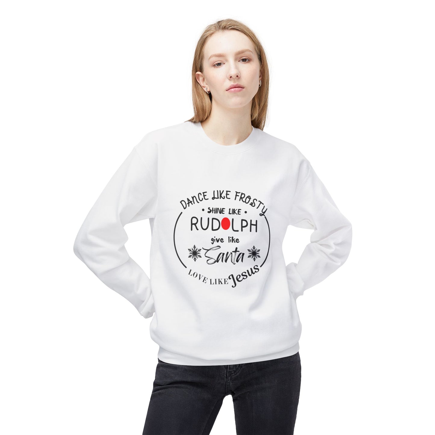 Christmas | Dance Like Frosty, Love Like Jesus Softstyle Fleece Crewneck Sweatshirt