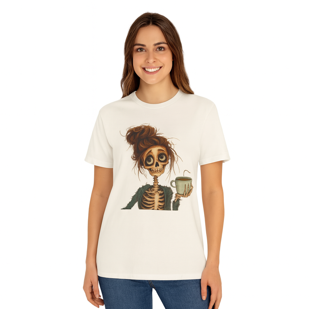 Comfort Colors® "Caffeine & Chaos Skeleton Girl" Halloween T-Shirt – Funny Spooky Coffee Lover Tee