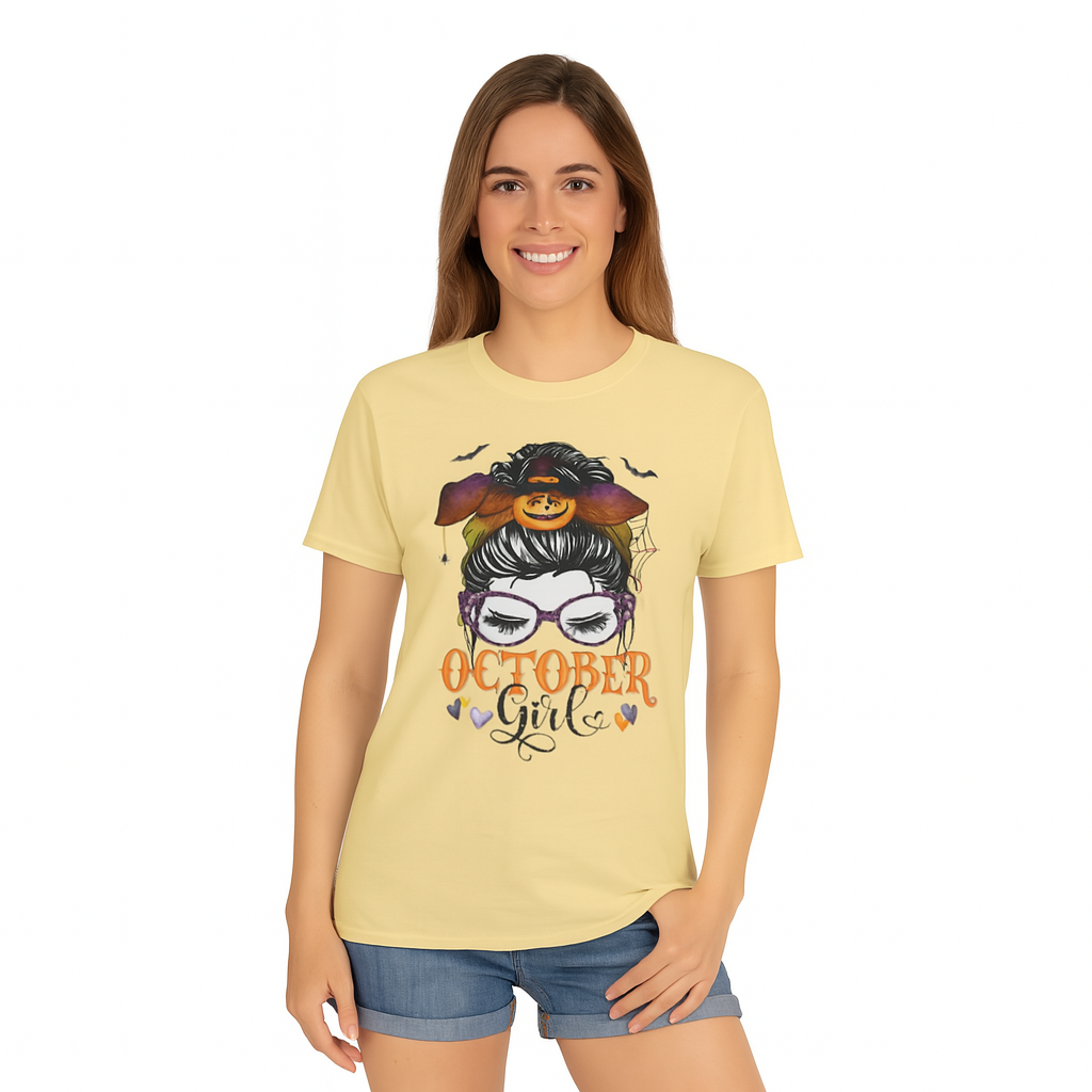 Comfort Colors® "October Girl" Halloween T-Shirt – Spooky Cute Pumpkin Headband & Glasses Design