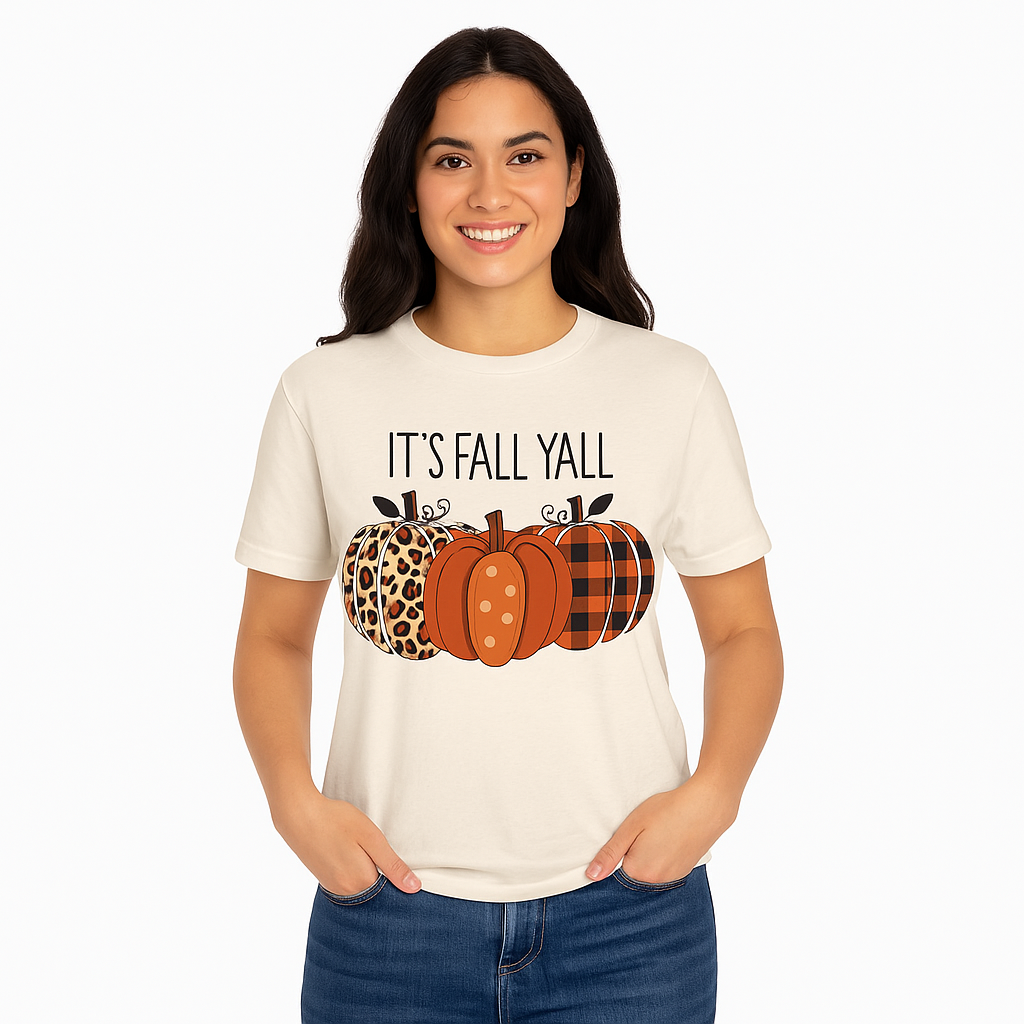 Comfort Colors® "It's Fall Y'all" Pumpkin T-Shirt – Leopard, Polka Dot & Plaid Autumn Tee