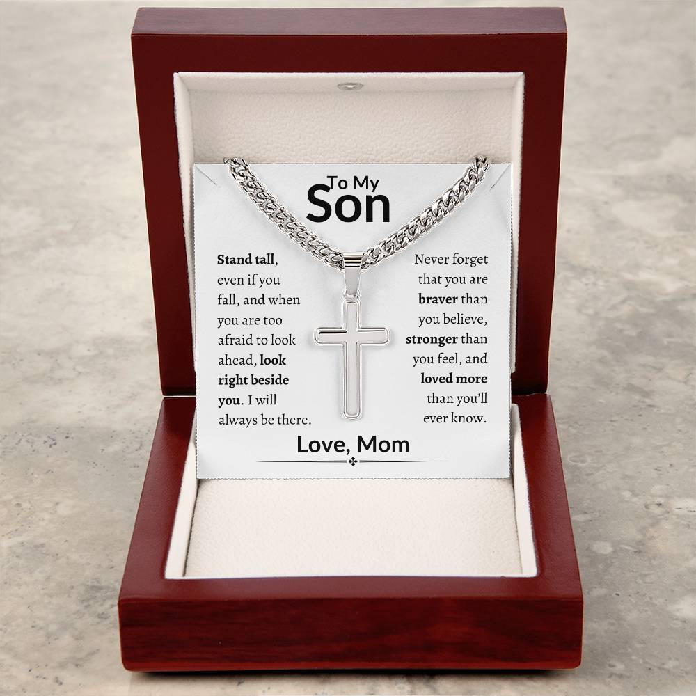 TO MY SON | Cuban Link Chain with Artisan Cross, Valentine's Day