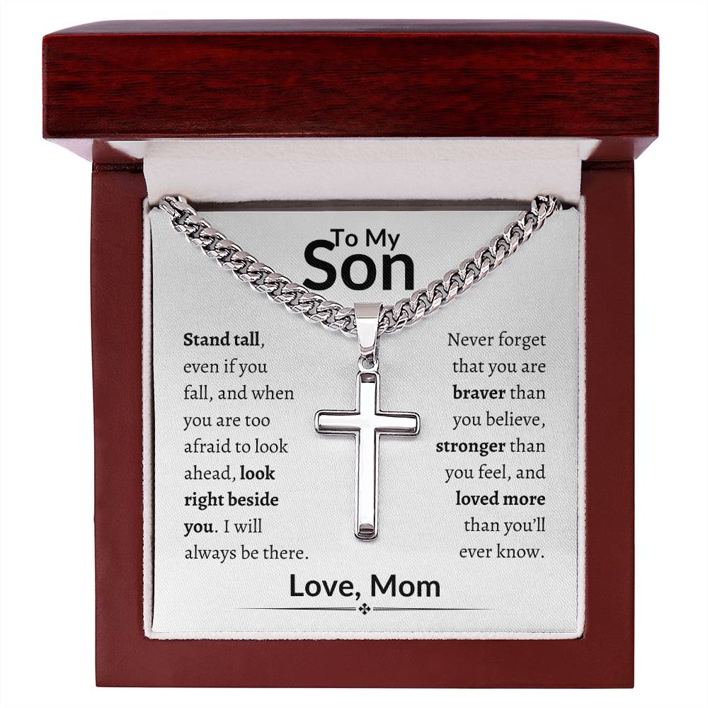 TO MY SON | Cuban Link Chain with Artisan Cross, Valentine's Day
