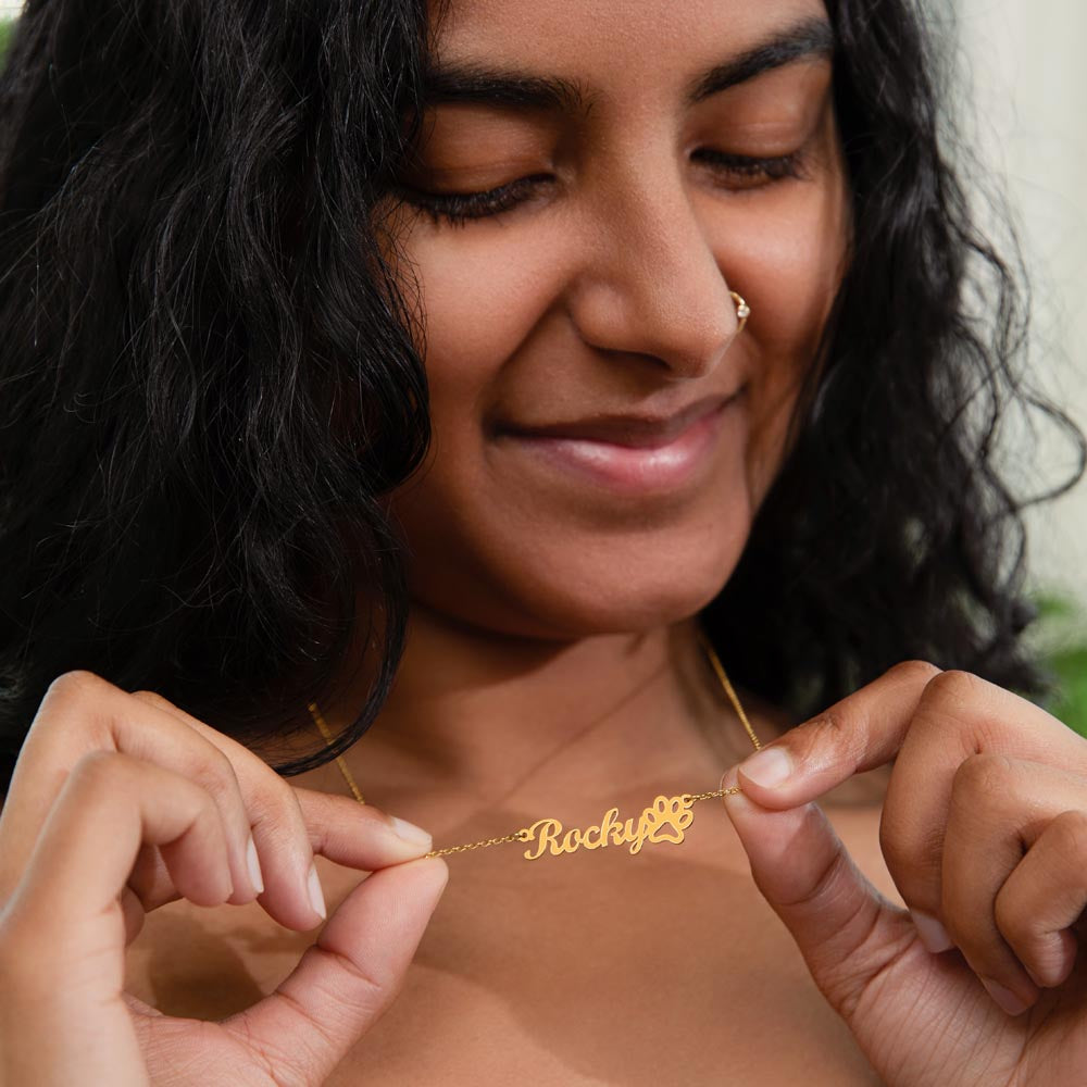 DOG MOM NECKLACE | PAW PRINT NAME NECKLACE