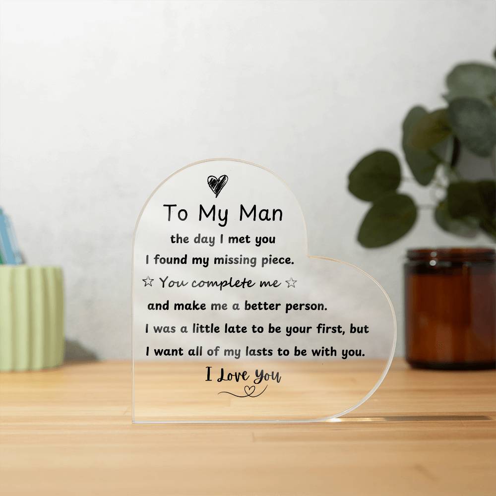 To My Man | Heart Shaped Acrylic Plaque
