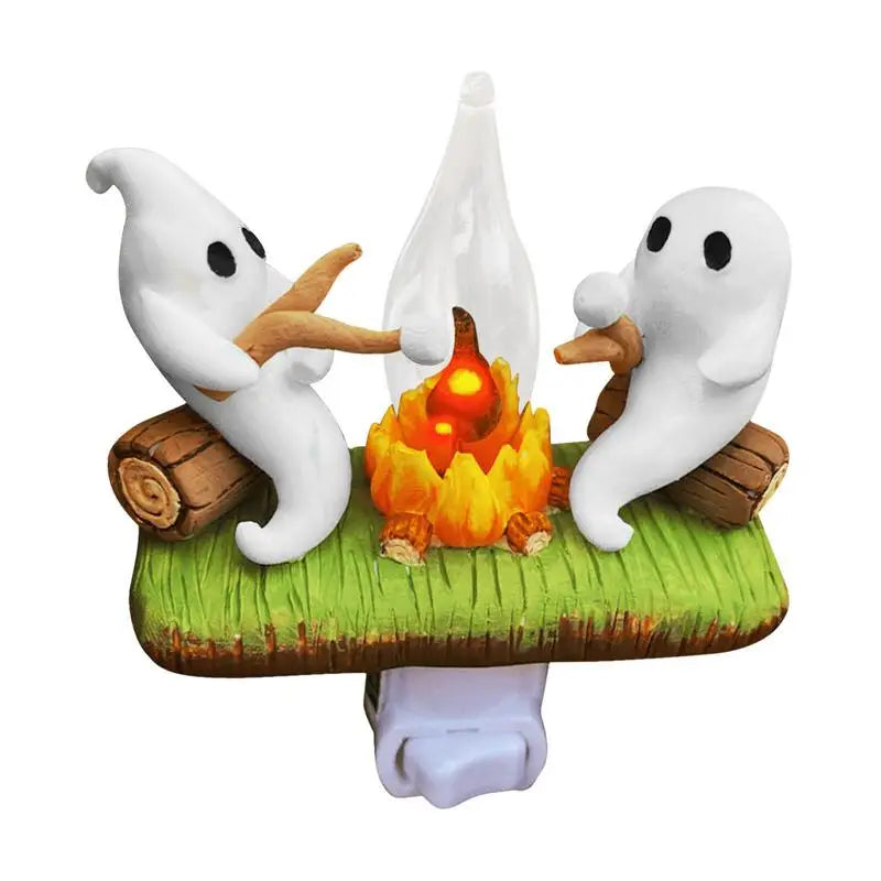 Halloween Ghost Spooky Cute Campfire Nightlight | Flickering Faux Bonfire Night Light Plug-in