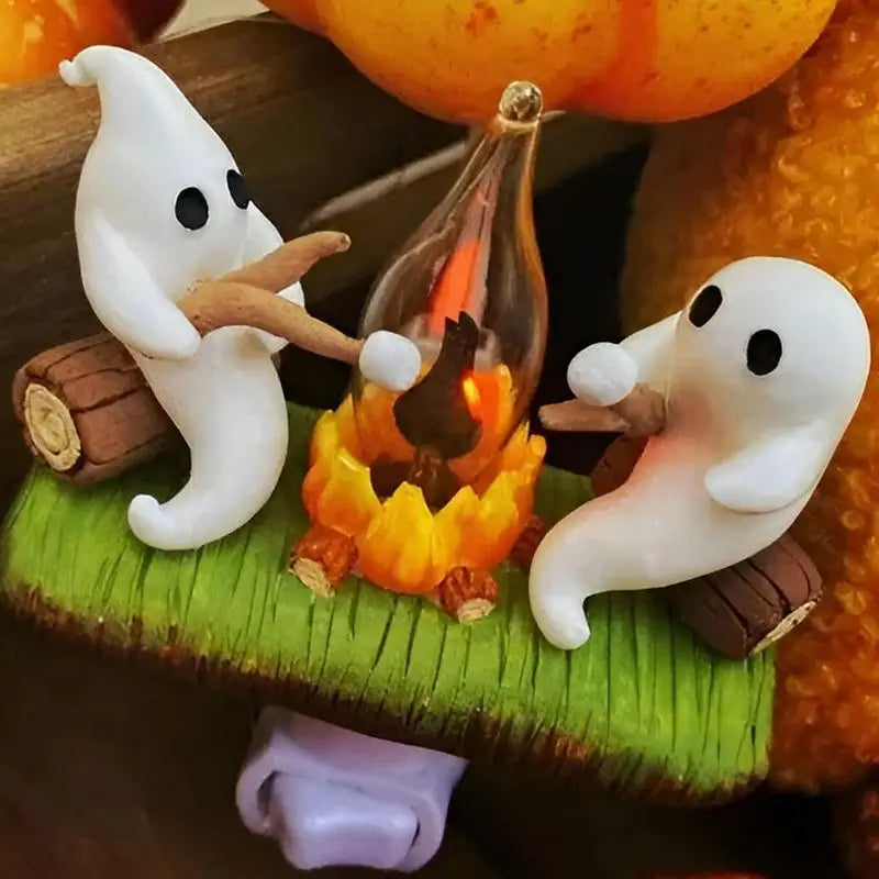 Halloween Ghost Spooky Cute Campfire Nightlight | Flickering Faux Bonfire Night Light Plug-in