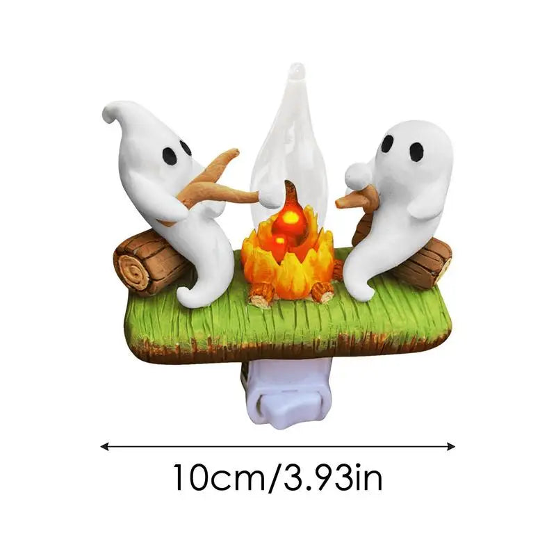Halloween Ghost Spooky Cute Campfire Nightlight | Flickering Faux Bonfire Night Light Plug-in