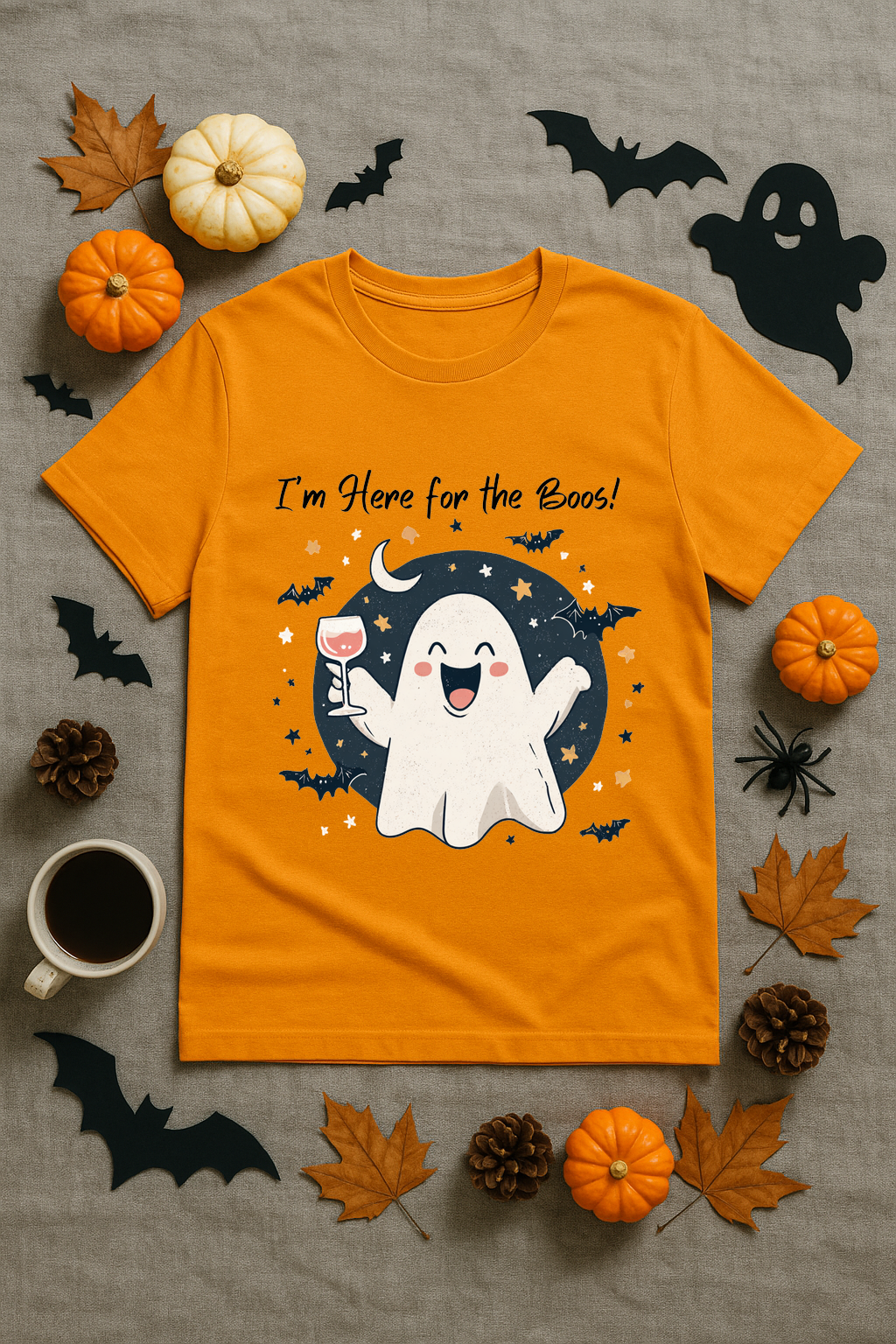"I'm Here for the Boos" Cute Ghost Wine Halloween T-Shirt