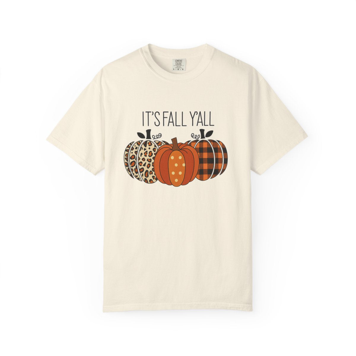 Comfort Colors® "It's Fall Y'all" Pumpkin T-Shirt – Leopard, Polka Dot & Plaid Autumn Tee