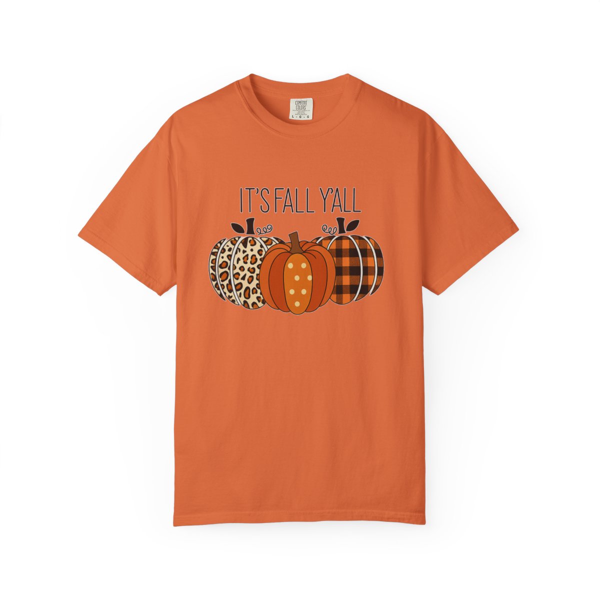 Comfort Colors® "It's Fall Y'all" Pumpkin T-Shirt – Leopard, Polka Dot & Plaid Autumn Tee