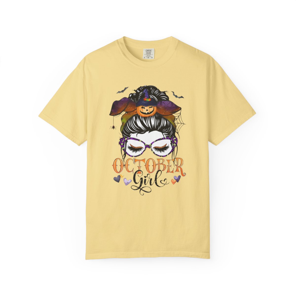 Comfort Colors® "October Girl" Halloween T-Shirt – Spooky Cute Pumpkin Headband & Glasses Design