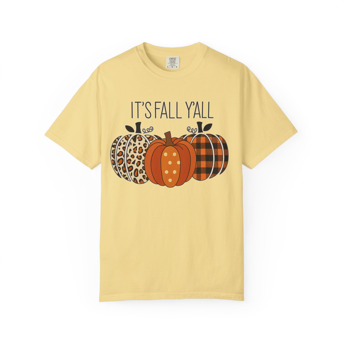 Comfort Colors® "It's Fall Y'all" Pumpkin T-Shirt – Leopard, Polka Dot & Plaid Autumn Tee