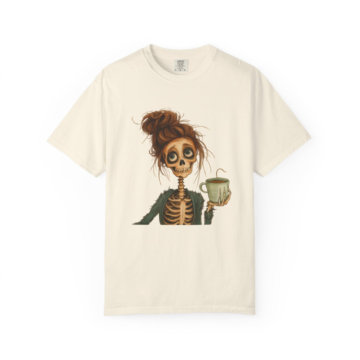 Comfort Colors® "Caffeine & Chaos Skeleton Girl" Halloween T-Shirt – Funny Spooky Coffee Lover Tee
