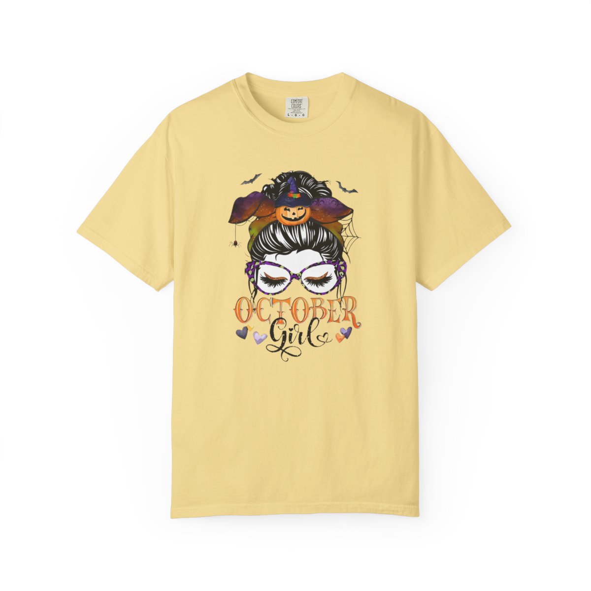 Comfort Colors® "October Girl" Halloween T-Shirt – Spooky Cute Pumpkin Headband & Glasses Design
