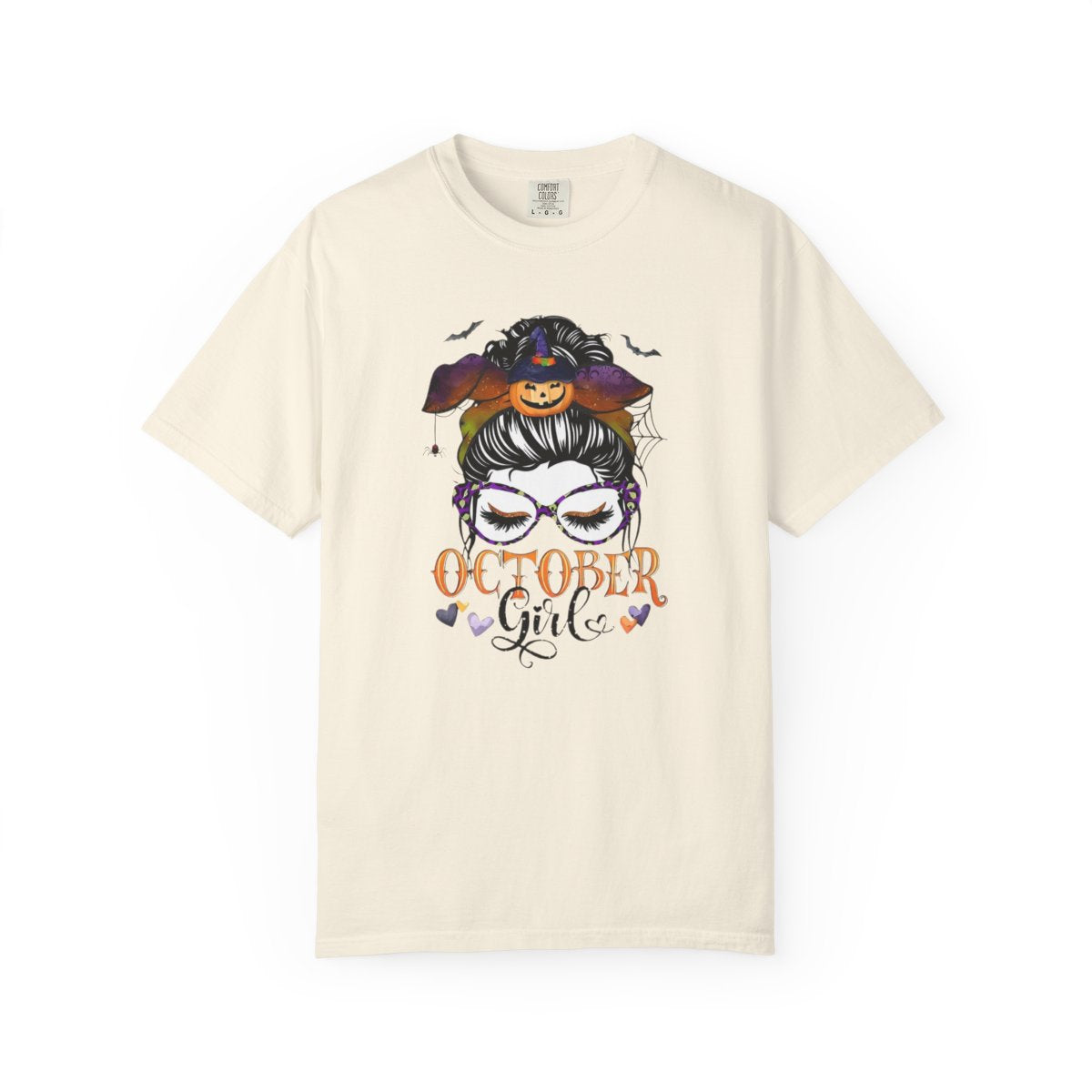 Comfort Colors® "October Girl" Halloween T-Shirt – Spooky Cute Pumpkin Headband & Glasses Design