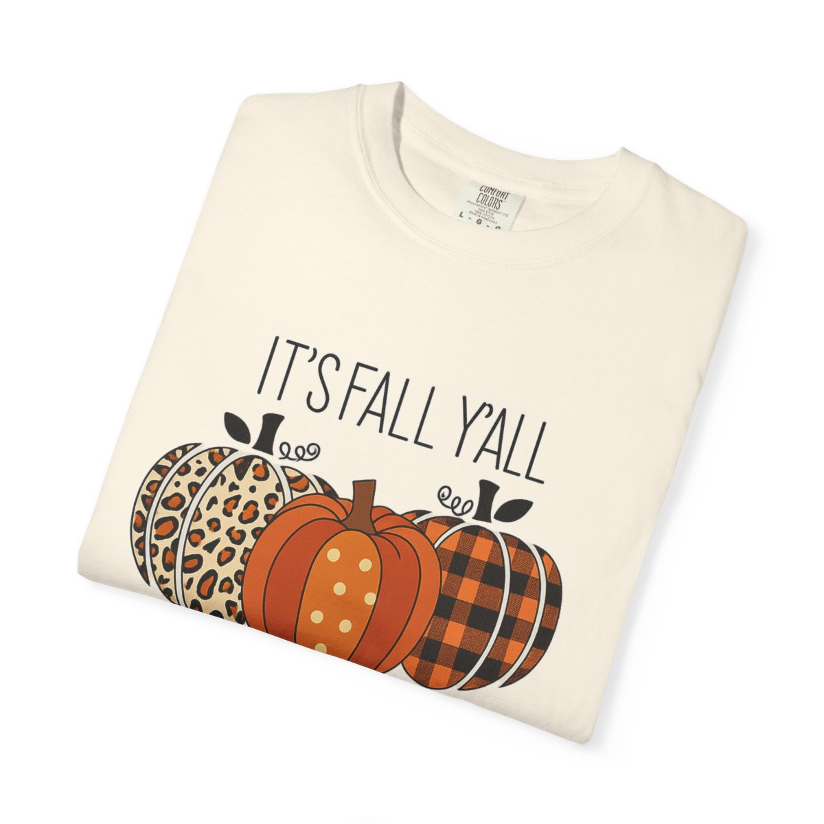 Comfort Colors® "It's Fall Y'all" Pumpkin T-Shirt – Leopard, Polka Dot & Plaid Autumn Tee