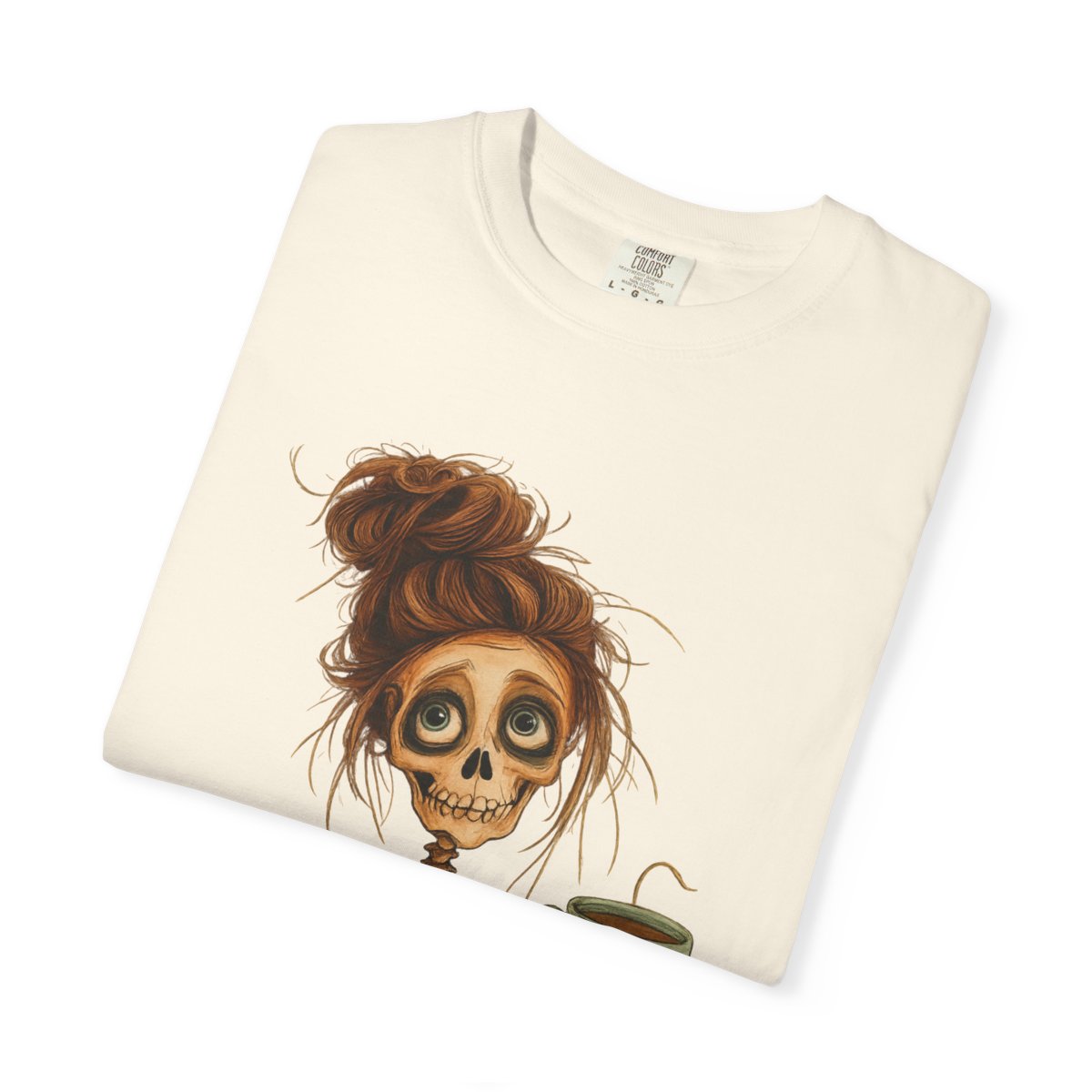 Comfort Colors® "Caffeine & Chaos Skeleton Girl" Halloween T-Shirt – Funny Spooky Coffee Lover Tee