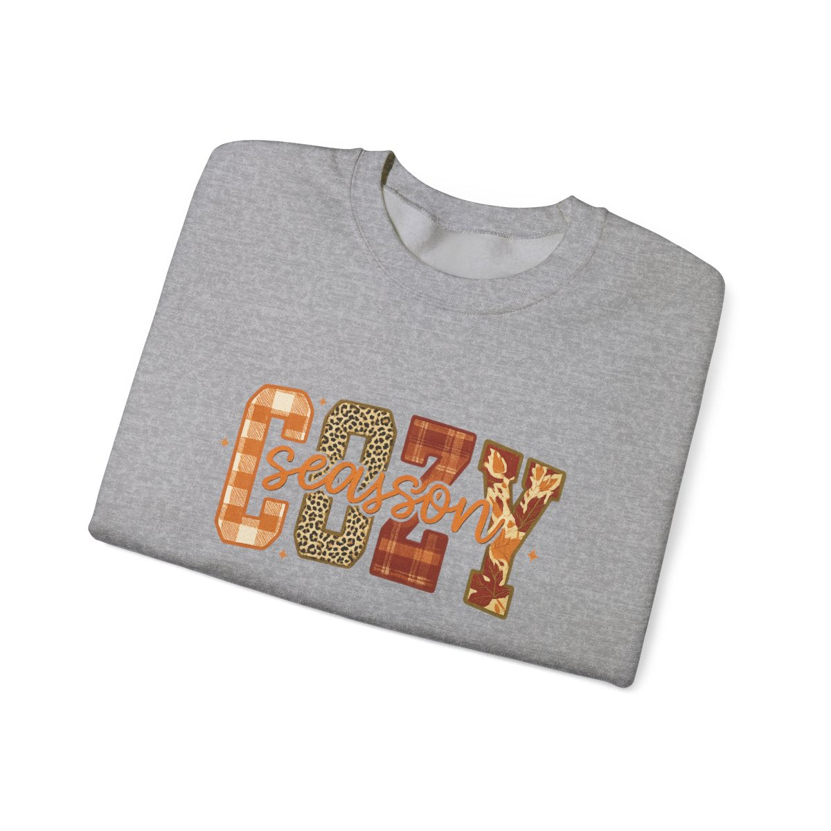 "Cozy Season" Fall Aesthetic Sweatshirt – Leopard, Plaid, Buffalo Check & Leaf Pattern