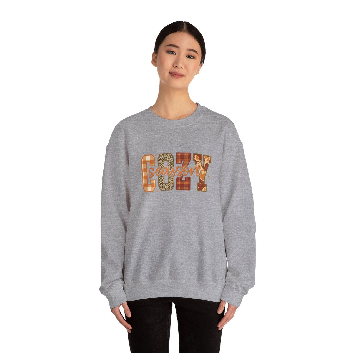 "Cozy Season" Fall Aesthetic Sweatshirt – Leopard, Plaid, Buffalo Check & Leaf Pattern