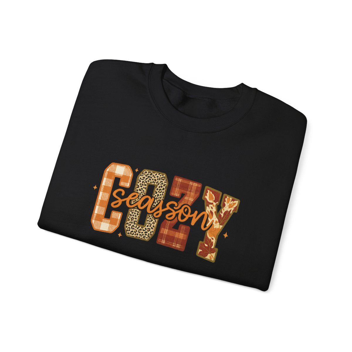 "Cozy Season" Fall Aesthetic Sweatshirt – Leopard, Plaid, Buffalo Check & Leaf Pattern