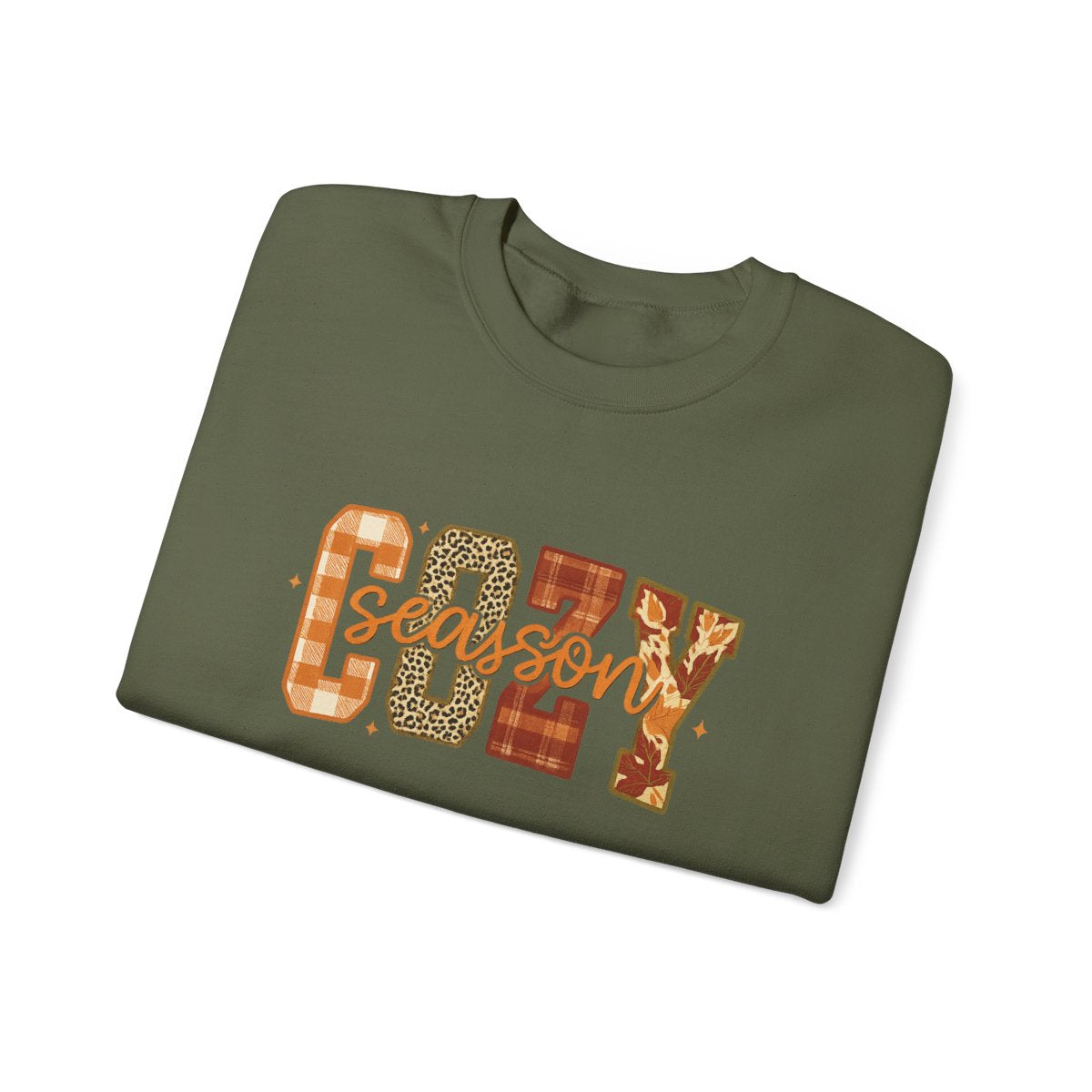 "Cozy Season" Fall Aesthetic Sweatshirt – Leopard, Plaid, Buffalo Check & Leaf Pattern