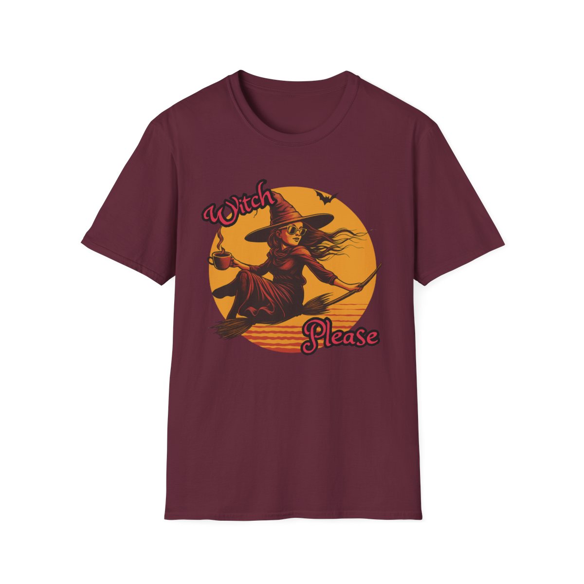"Witch Please" Halloween T-Shirt – Retro Flying Witch Graphic Tee for Women