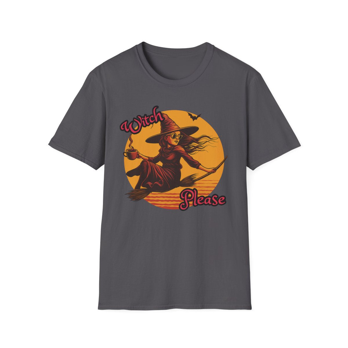"Witch Please" Halloween T-Shirt – Retro Flying Witch Graphic Tee for Women
