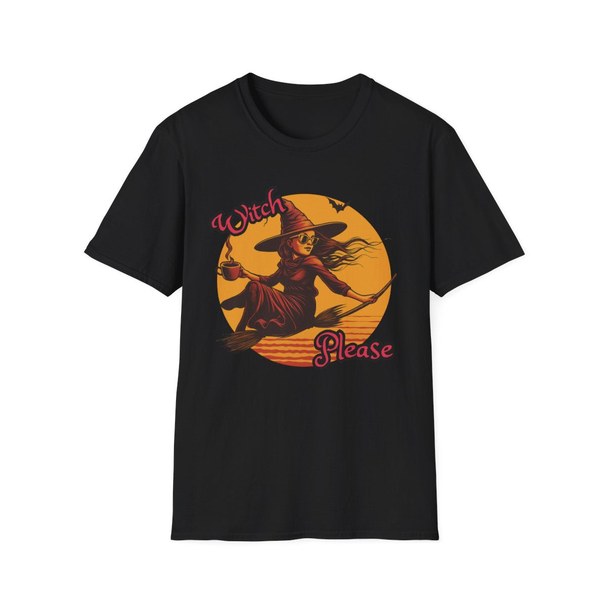 "Witch Please" Halloween T-Shirt – Retro Flying Witch Graphic Tee for Women