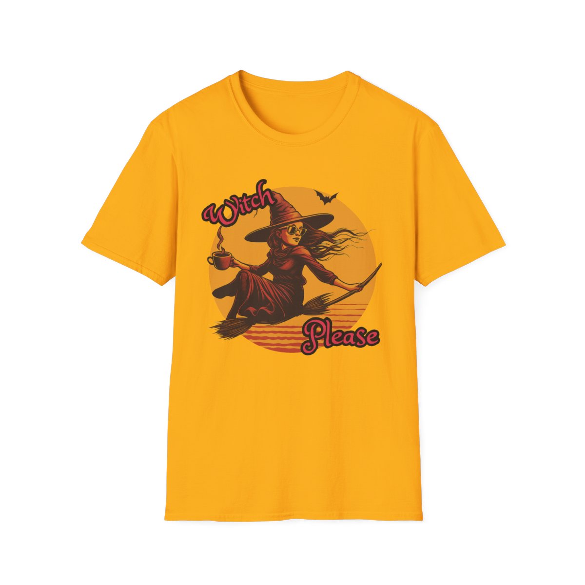 "Witch Please" Halloween T-Shirt – Retro Flying Witch Graphic Tee for Women