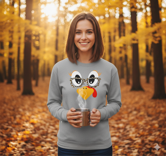 Sassy Turkey Face with Leopard Glasses T-Shirt - Funny Thanksgiving Tee