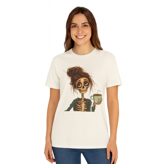 Comfort Colors® "Caffeine & Chaos Skeleton Girl" Halloween T-Shirt – Funny Spooky Coffee Lover Tee