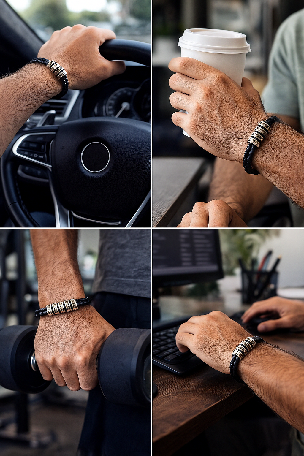 Personalized Men’s Braided Leather Bracelet – Custom Name Beads (Up to 4 Names)