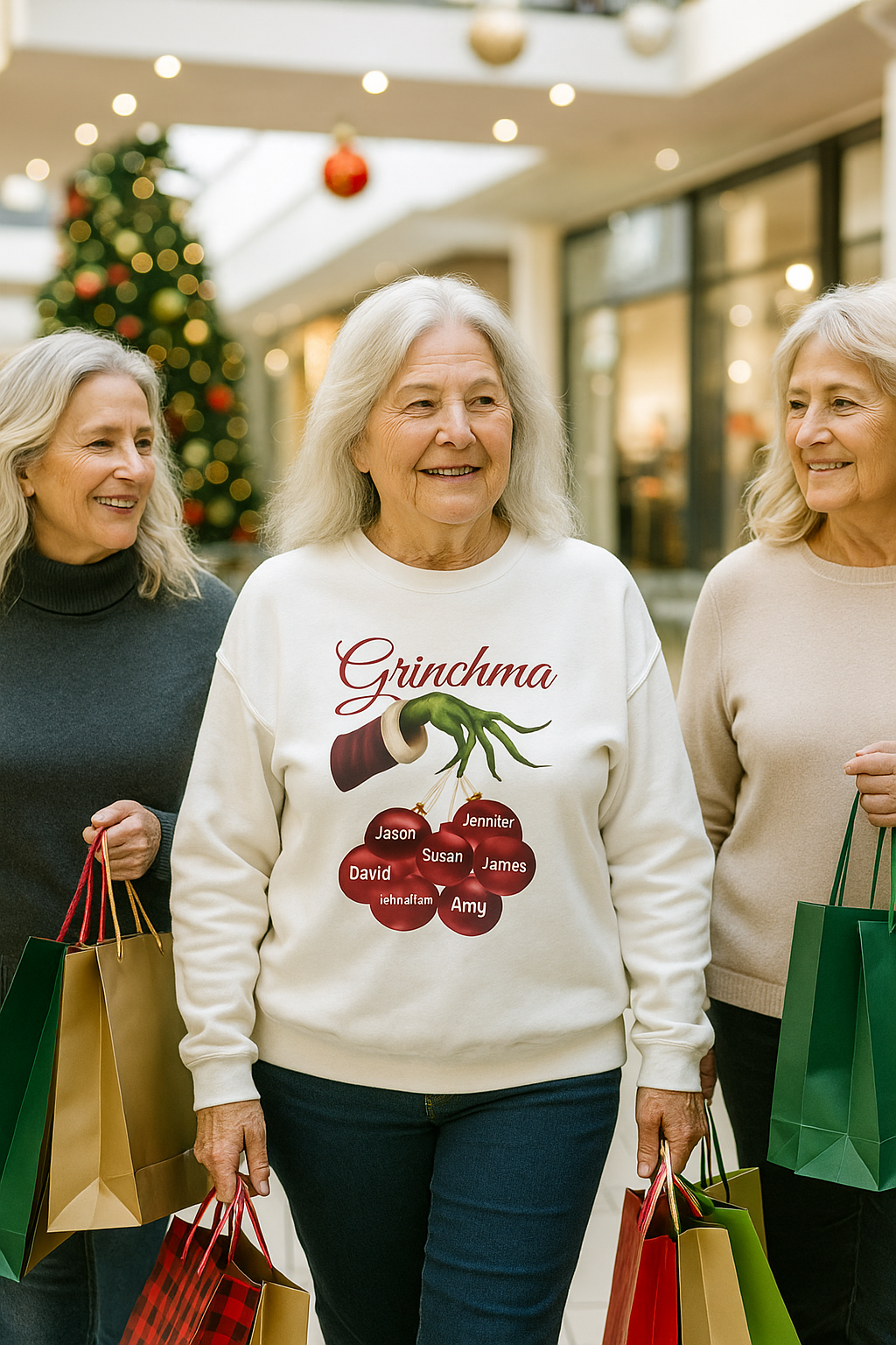 “Grinchma” Christmas Sweatshirt |  Up to Seven Grandkids' Names