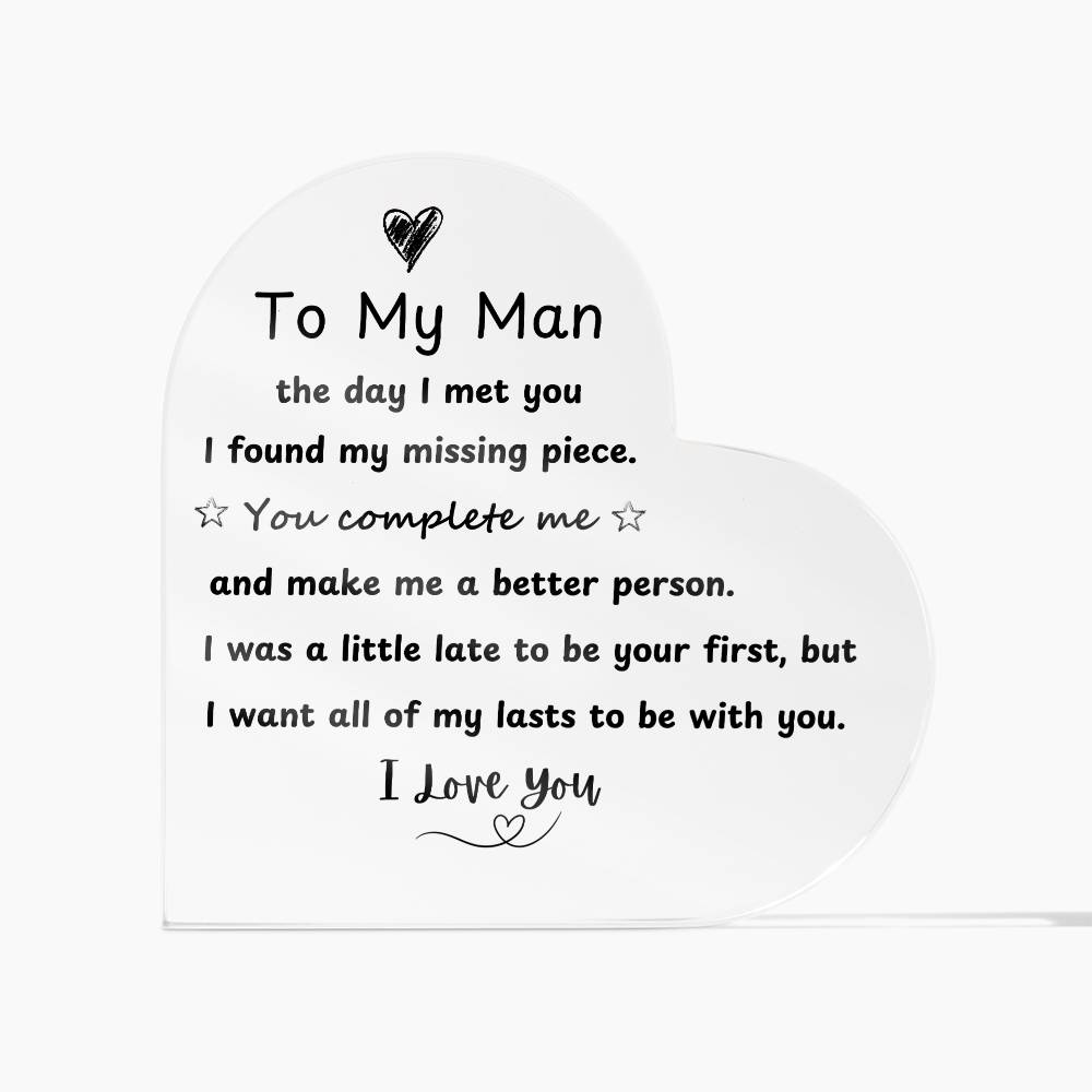 To My Man | Heart Shaped Acrylic Plaque