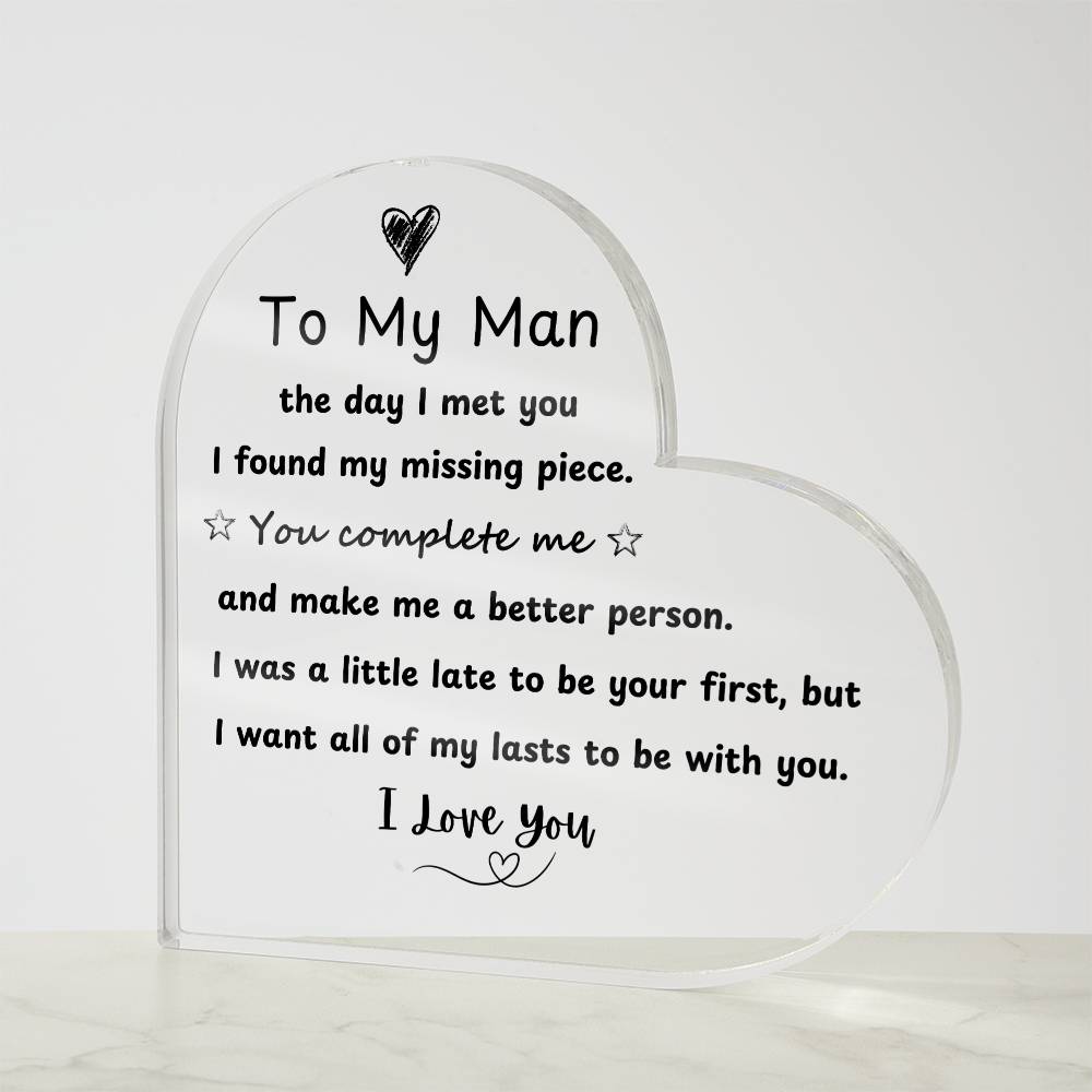 To My Man | Heart Shaped Acrylic Plaque