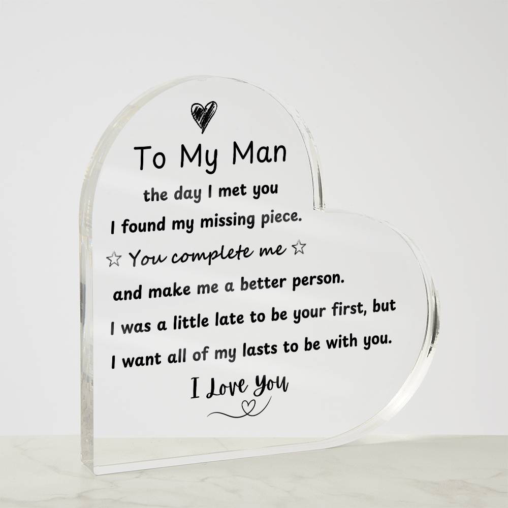 To My Man | Heart Shaped Acrylic Plaque