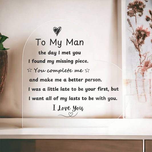 To My Man | Heart Shaped Acrylic Plaque