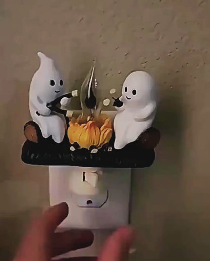 Halloween Ghost Spooky Cute Campfire Nightlight   |   Flickering Faux Bonfire Night Light Plug-in